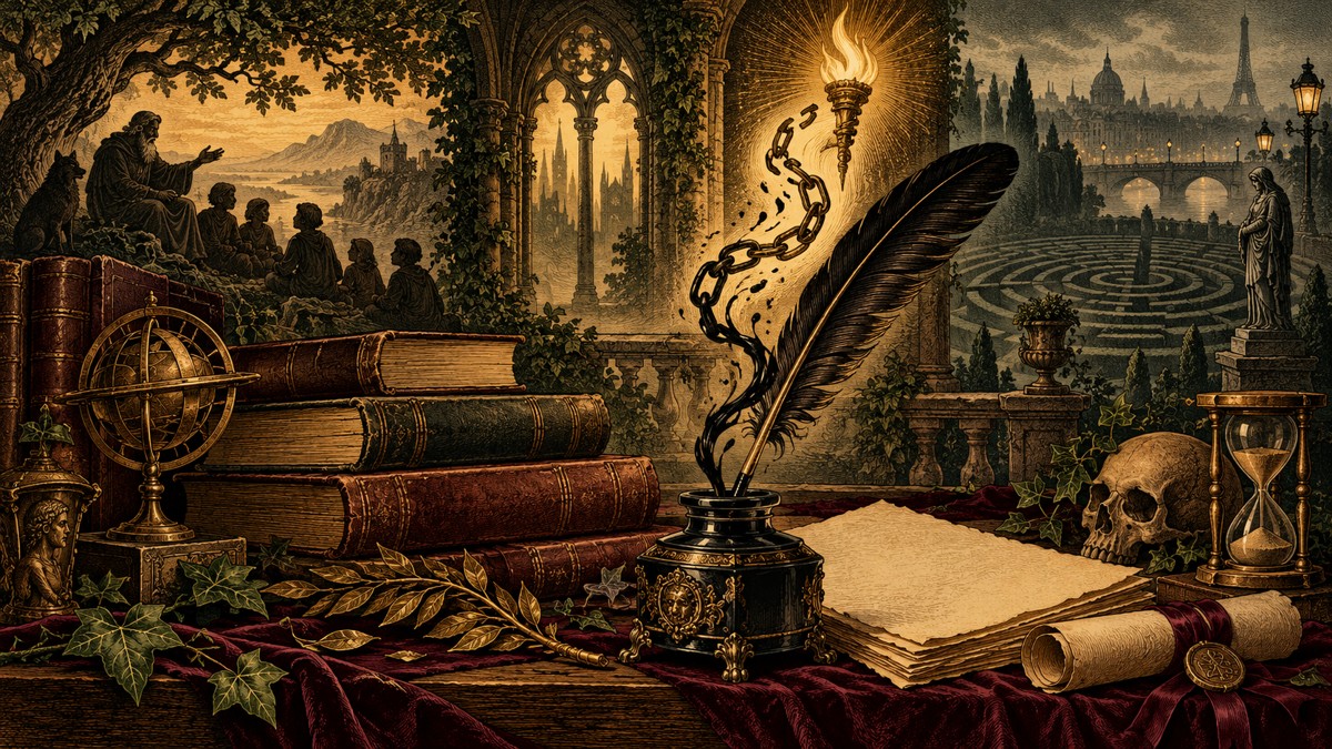 Pluma, tintero y libros antiguos: la literatura como luz frente al poder