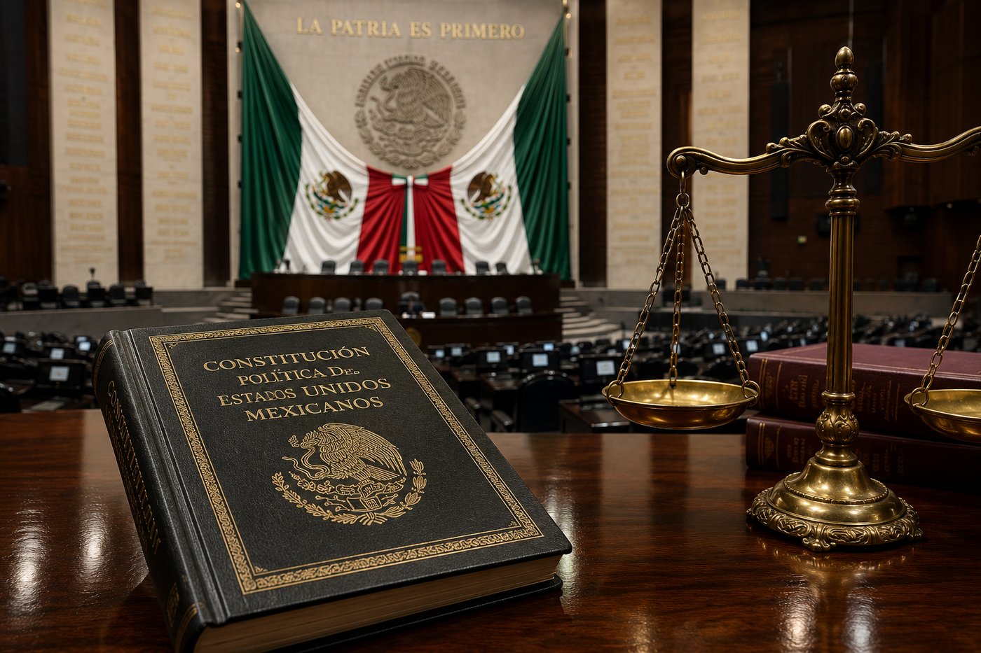Constitución Política de los Estados Unidos Mexicanos y balanza de la justicia en el pleno del Congreso