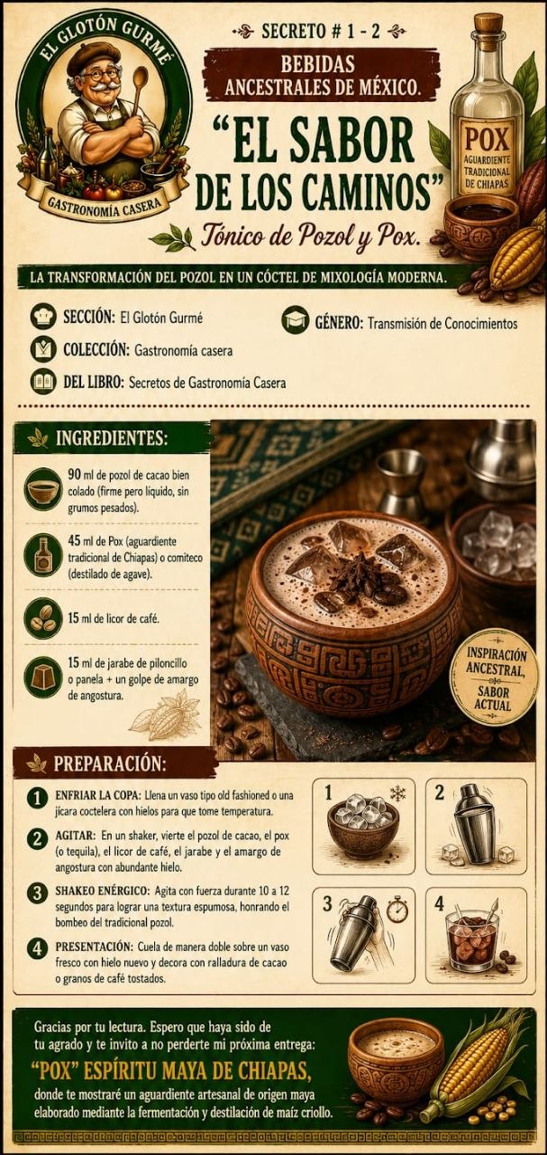 Infografía original completa de El Sabor de los caminos: Tónico de Pozol y Pox