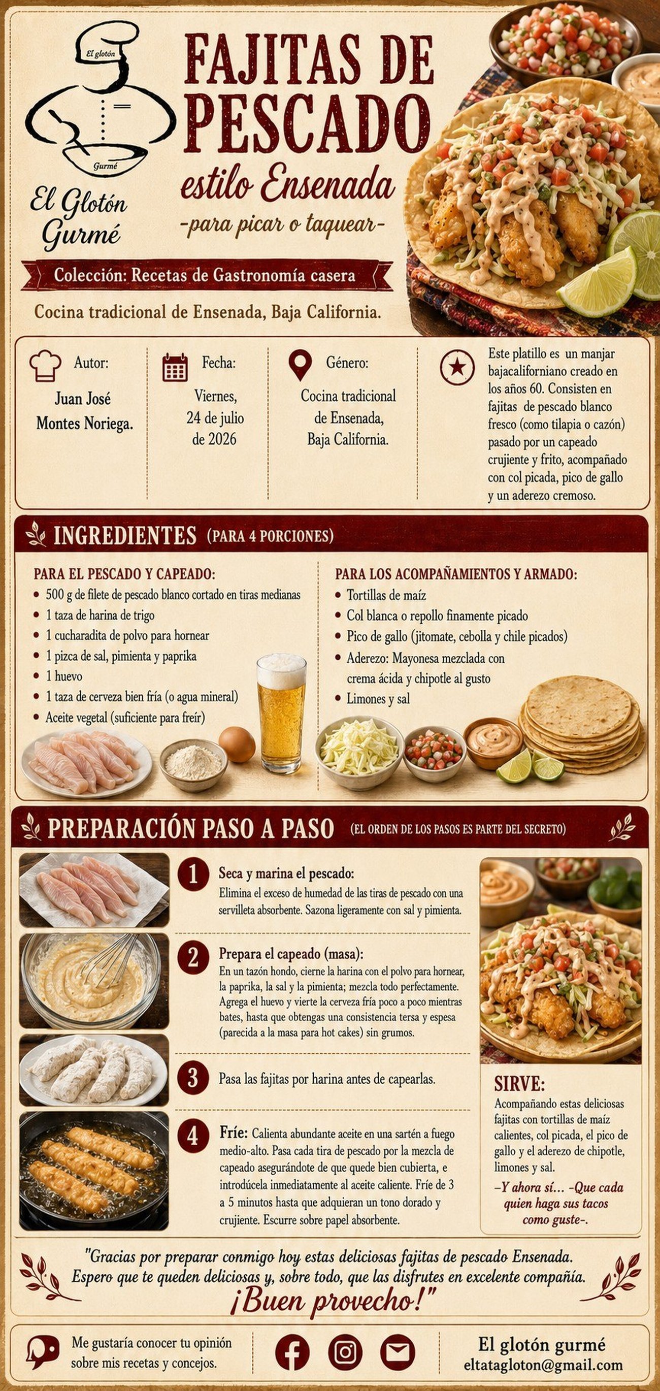 Receta completa: Fajitas de Pescado estilo Ensenada — El Glotón Gurmé, gastronomía casera