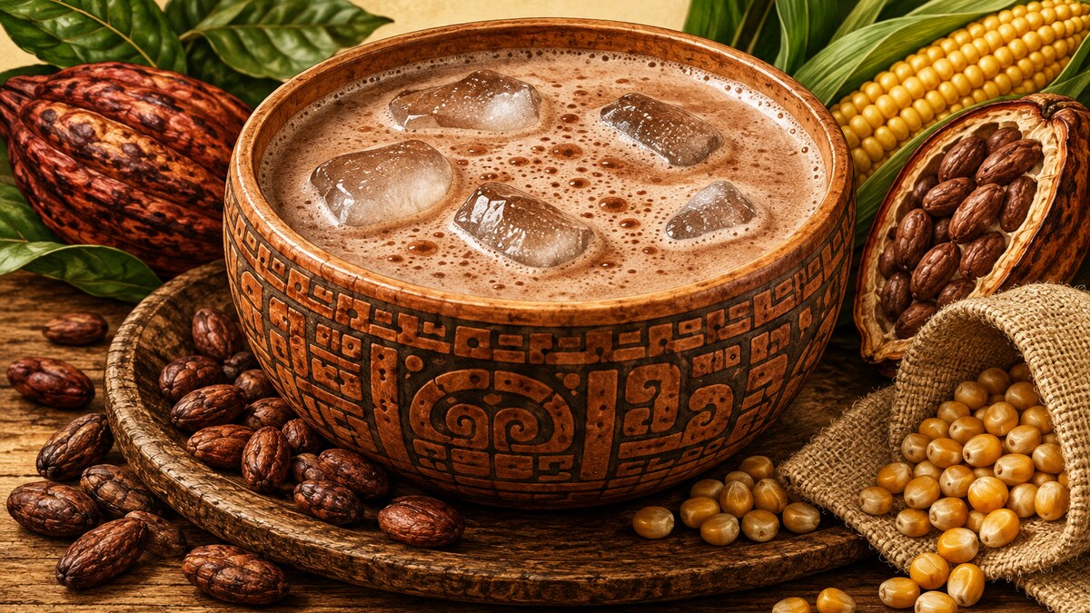 Bebida ancestral de maíz y cacao con hielos